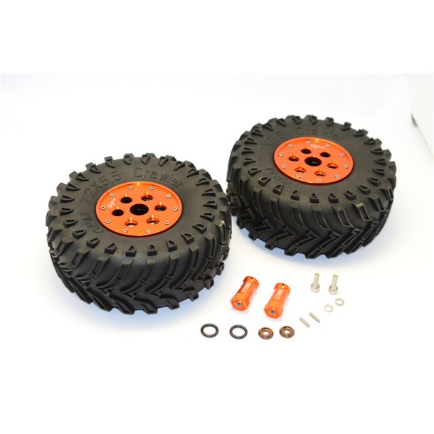 2.2 INCH RUBBER TIRES WITH ALUMINIUM BEADLOCK WEIGHTED WHEELS & 25MM HEX ADAPTERS --SCX2206H25