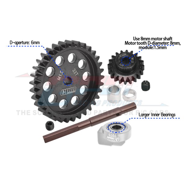 40Cr CARBON STEEL M1.5 SPUR GEAR 33T + MOTOR GEAR 20T--XRT2033TS