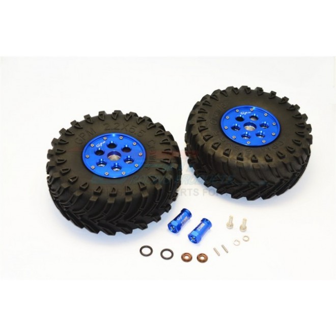 2.2 INCH RUBBER TIRES WITH ALUMINIUM BEADLOCK WEIGHTED WHEELS & 25MM HEX ADAPTERS - 1PR SET--SCX2206H25