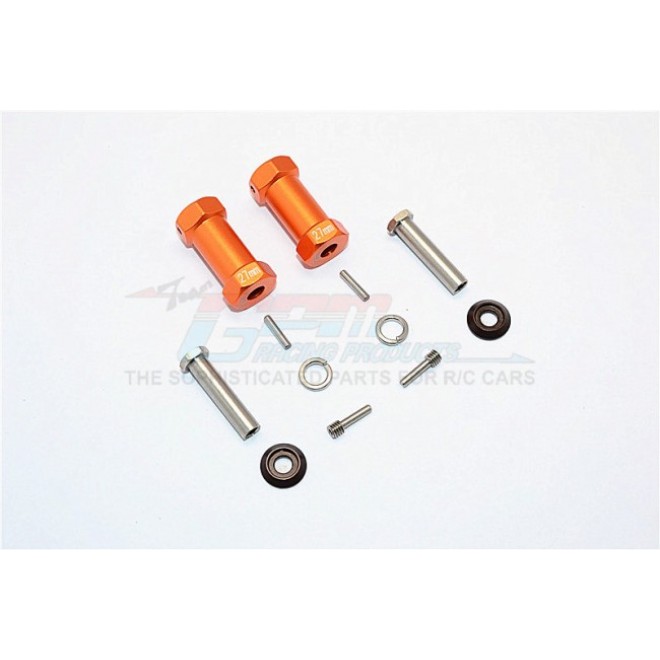 ALUMINIUM WHEEL HEX ADAPTERS 27MM WIDTH (USE FOR 4MM THREAD WHEEL SHAFT & 5MM HOLE WHEEL) - 1PR SET--RR010/275