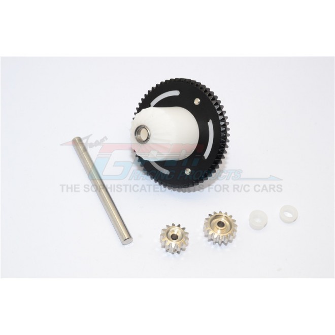 MAIN GEAR SET  -ALLOY SPUR GEAR 59T,0.8mm PITCH-1PC  -STEEL MOTOR GEAR 13T & 16T-2PCS  -PLASTIC SPUR GEAR HOLDER-1PC -5x8MM BEARING-1PC & 5x11MM BEARING-1PC--CC100MG