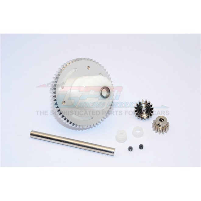 MAIN GEAR SET  -ALLOY SPUR GEAR 59T,0.8mm PITCH-1PC  -STEEL MOTOR GEAR 13T & 16T-2PCS  -PLASTIC SPUR GEAR HOLDER-1PC -5x8MM BEARING-1PC & 5x11MM BEARING-1PC--CC100MG