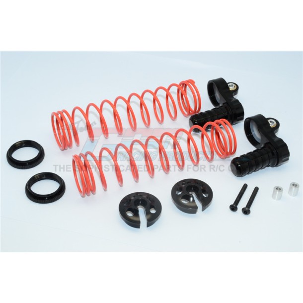 ALUMINIUM FRONT/REAR ADJUSTABLE L-SHAPE DAMPER COMPONENTS - 1SET   (2PCS OF ALUMINIUM SHOCK CAP,2PCS OF ALUMINIUM SPRING PERCH,2PCS OF ALUMINIUM LOWER RETAINER,2PCS OF COIL SPRING,2PCS OF ALUMINIUM COLLARS,2PCSOF HEX SCREWS)   Require to use with or