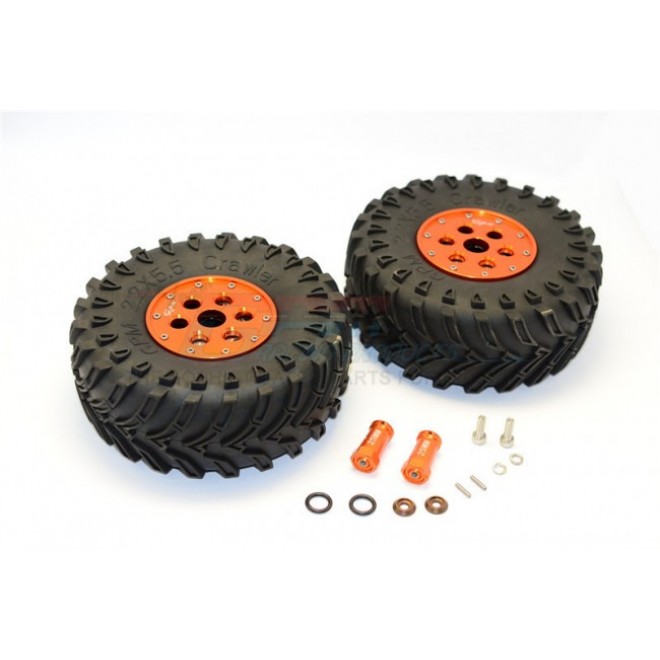 2.2 INCH RUBBER TIRES WITH ALUMINIUM BEADLOCK WEIGHTED WHEELS & 25MM HEX ADAPTERS - 1PR SET--SCX2206H25