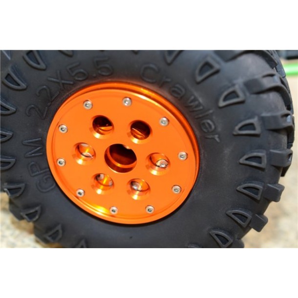 2.2 INCH RUBBER TIRES WITH ALUMINIUM BEADLOCK WEIGHTED WHEELS & 25MM HEX ADAPTERS --SCX2206H25