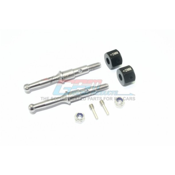 STAINLESS STEEL REAR WHEEL SHAFT W. ALUMINUM HEX ADAPTER (+2MM)--T3023SR/+2MM