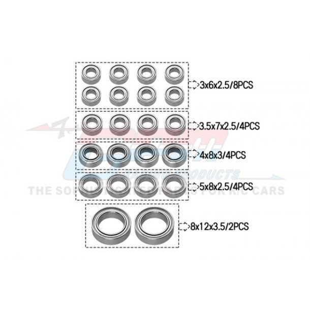 TRAXXAS TRX-4M FULL SET STEEL SEALED BEARINGS (8x12x3.5mm-2pcs,5x8x2.5mm-4pcs,4x8x3mm-4pcs,3x6x2.5mm-8pcs,3.5x7x2.5mm-4pcs)--TRX4MBEARING