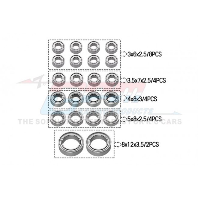 TRAXXAS TRX-4M FULL SET STEEL SEALED BEARINGS (8x12x3.5mm-2pcs,5x8x2.5mm-4pcs,4x8x3mm-4pcs,3x6x2.5mm-8pcs,3.5x7x2.5mm-4pcs)--TRX4MBEARING