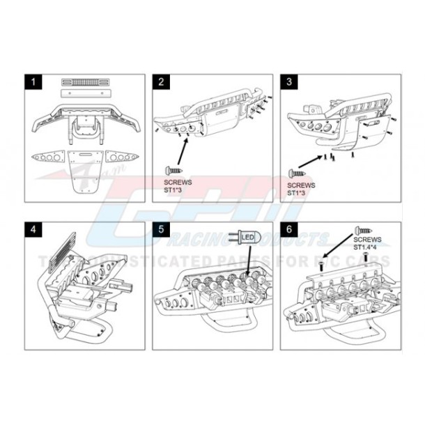 NYLON AND STAINLESS STEEL UNIVERSAL FRONT BUMPER WITH 6 LED LIGHT BULBS--TRX4MZSP1228