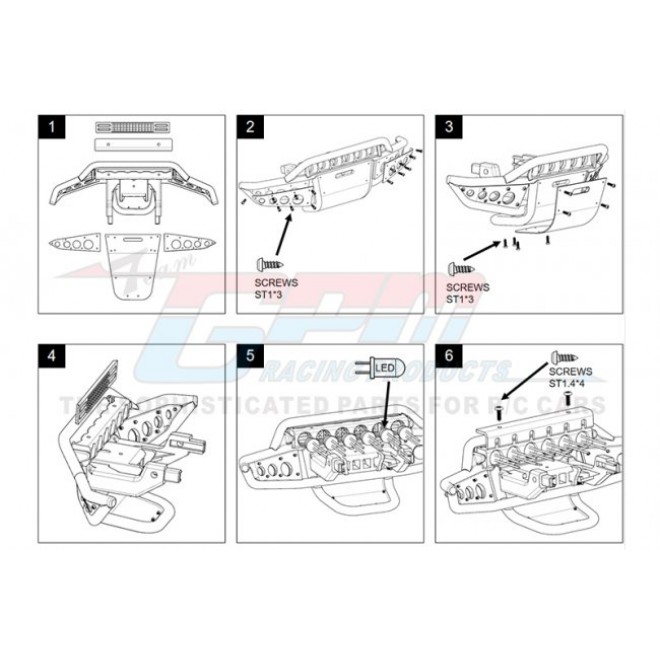 NYLON AND STAINLESS STEEL UNIVERSAL FRONT BUMPER WITH 6 LED LIGHT BULBS--TRX4MZSP1228